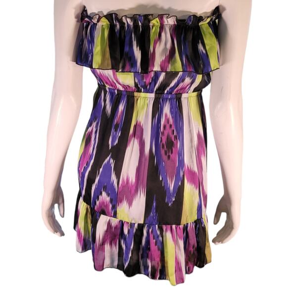 2B BEBE Colorful Graphic Sleeveless Ruffle Dress Extra Small XS Cute Bright Fun - Picture 4 of 9